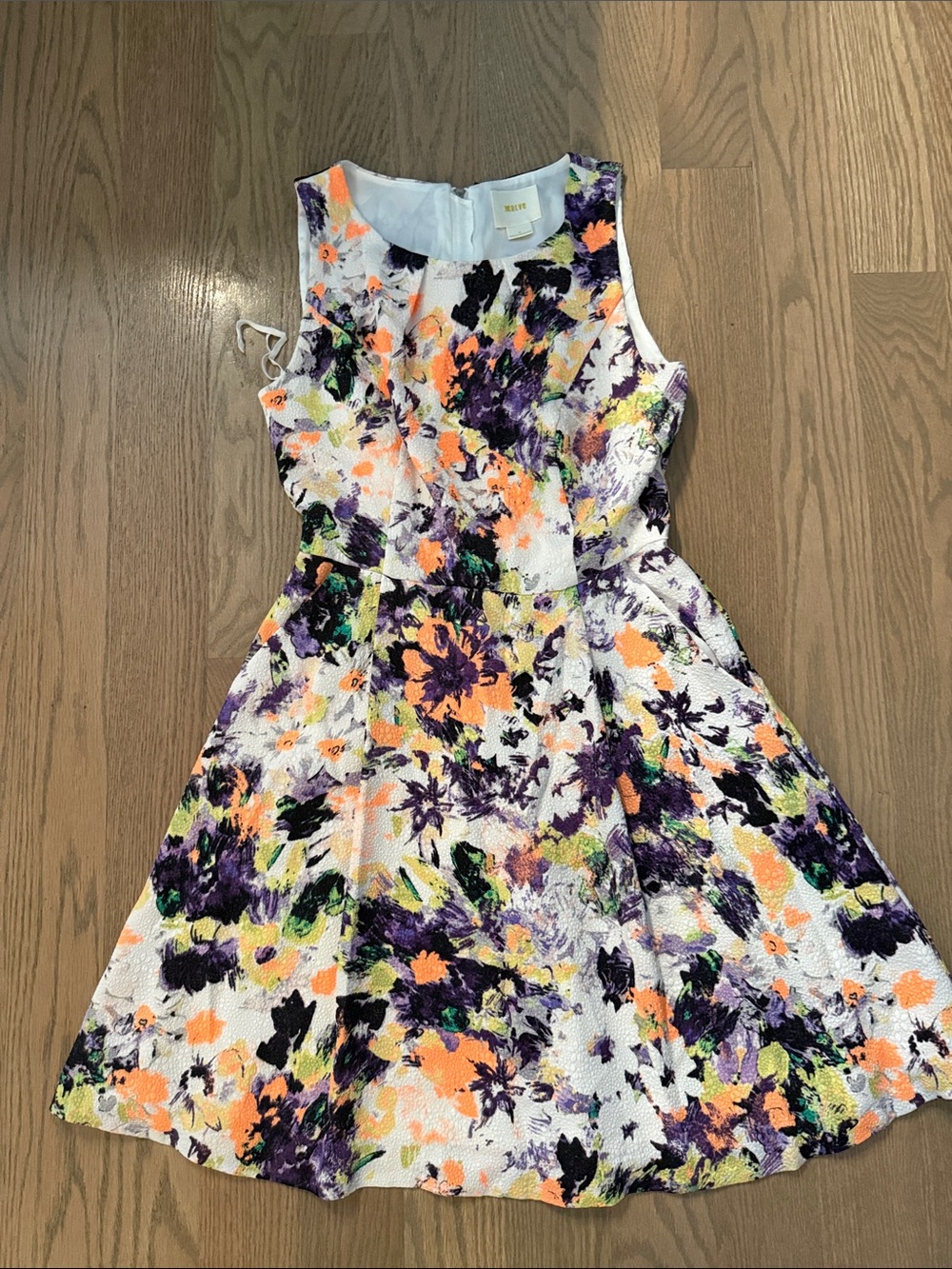 Anthropologie Maeve White Floral Fit-and-Flare Dress with Purple & Orange 2